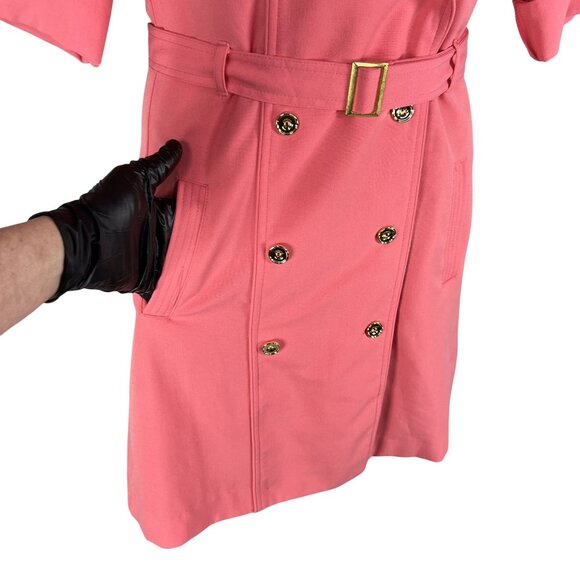 Sharagano 10 Coral Double Breasted Shirt Dress Pockets Belt Tab Sleeves Office - Picture 3 of 16